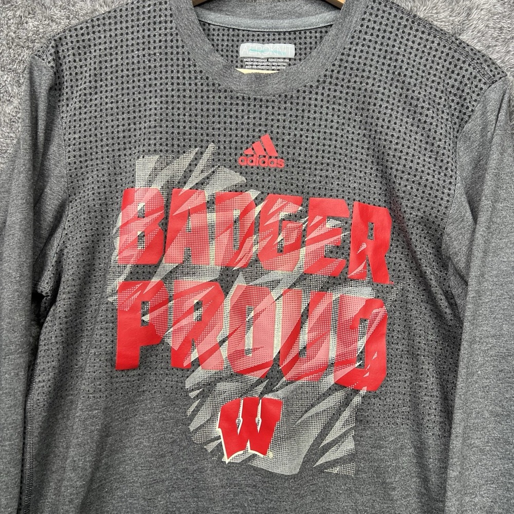 Wisconsin Badgers Badger Proud Adidas Climacool Long Sleeve Tee Men's Medium - Picture 2 of 9